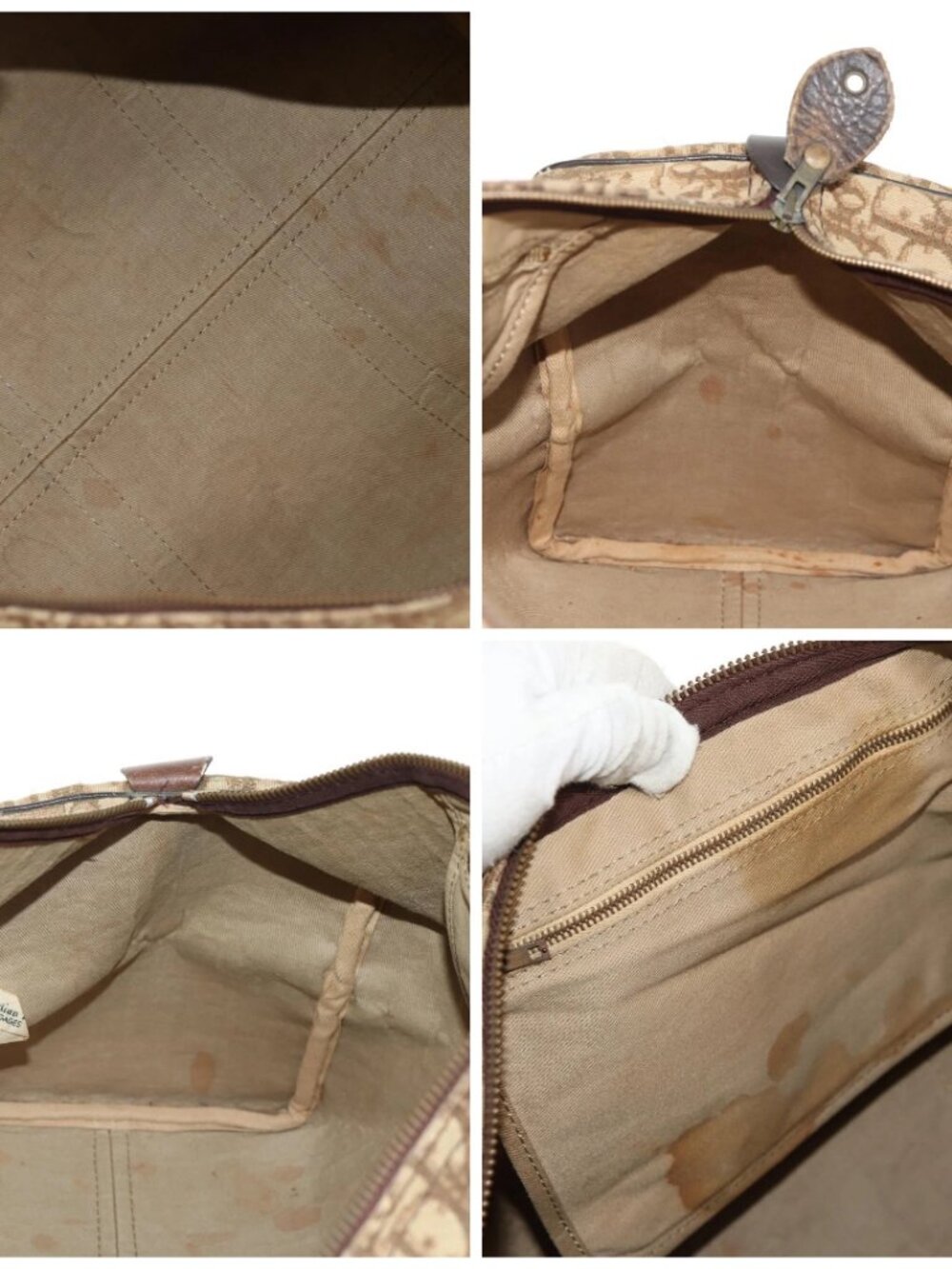 Christian Dior Trotter Canvas Boston Bag Beige Gold Auth 157139 - Picture 15 of 16